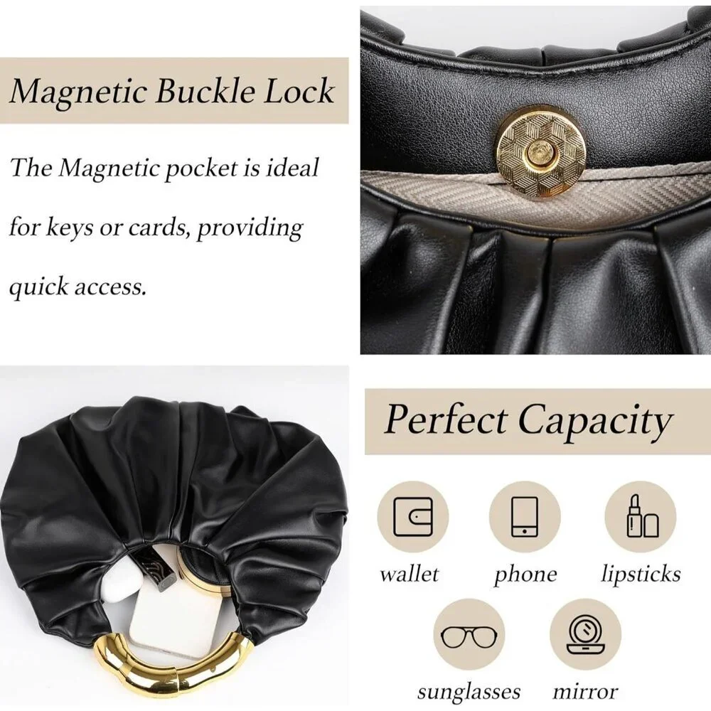 Women's Black Polyurethane Buckle Elegant Stylish Designer Party Wedding Clutch